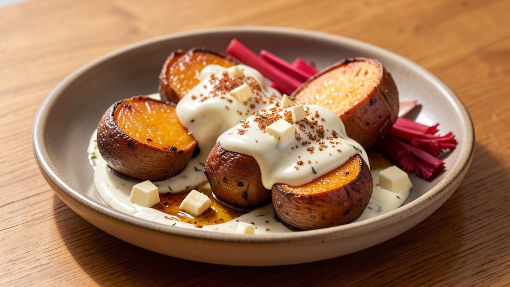 Sweet Potato Royale Recipe: Crispy Celery Crown Over Nutty Cream Cheese Bliss