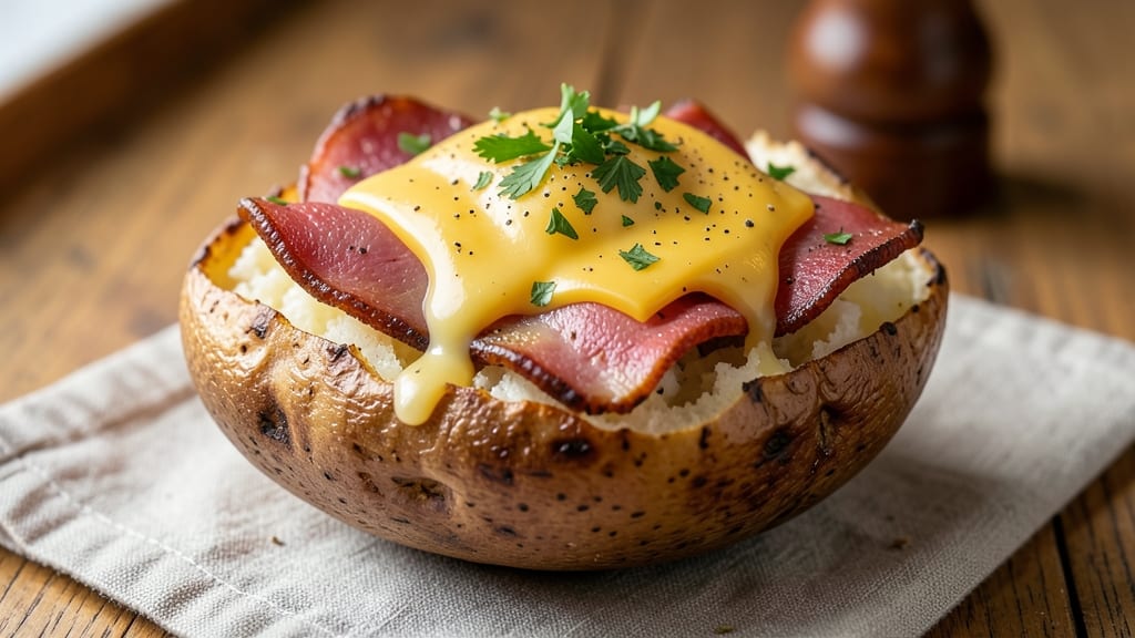 Baked Potato With Ham And Cheese Recipe: Crispy Top, Melty Cheese Heaven