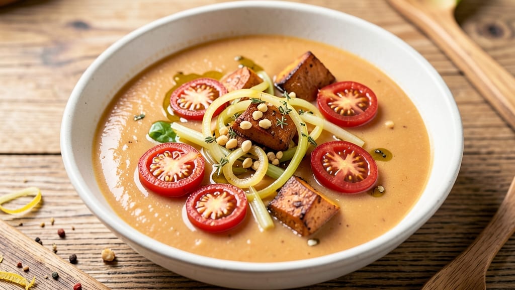 Sweet Potato and Tomato Soup Recipe: Velvety Spiced Blend With Crispy Celery Top