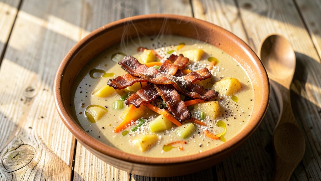Atlanta Bread Company Potato Soup Recipe: Smoky Bacon Crunch Over Creamy Herb Swirl