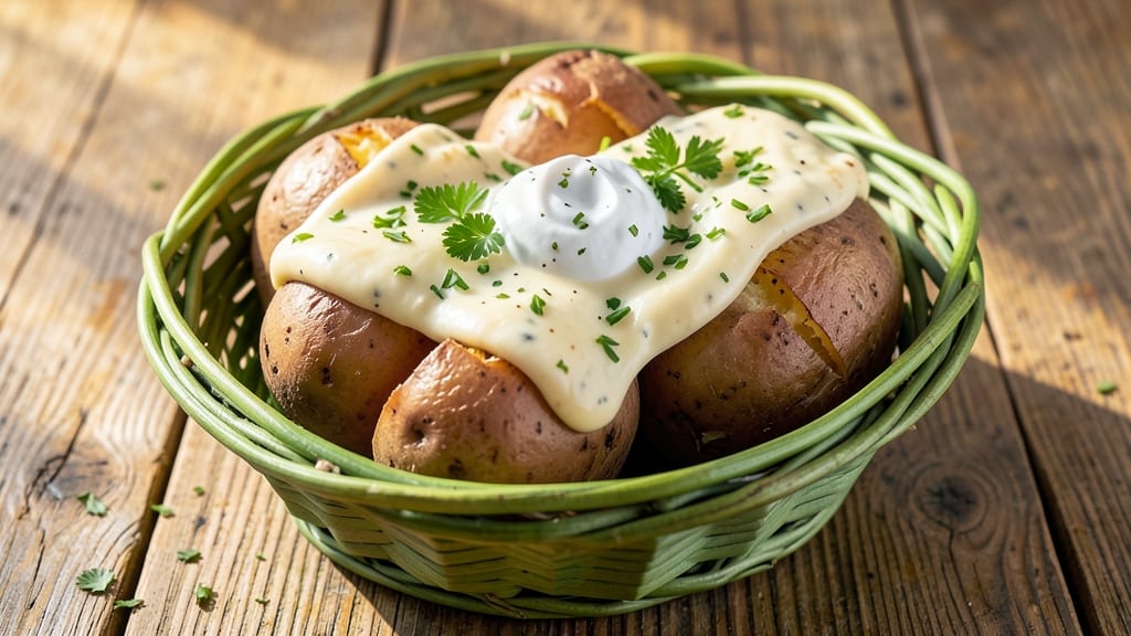 Baked Potato Basket Recipe: Crispy Celery Crown Over Nutty Herb Cream
