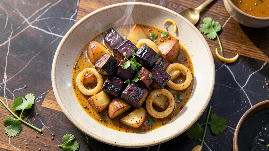 Aubergine and Potato Curry Recipe: Spiced Tomato Velouté With Charred Eggplant