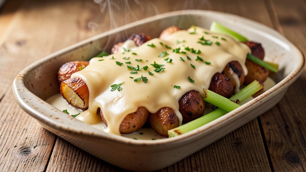 American Cheese Potato Recipe: Celery-Studded Crunch Over Creamy Herb Swirl