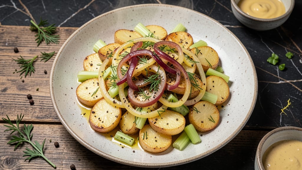 Bavarian German Potato Salad Recipe: Crispy Celery Crown Over Creamy Mustard Dressing Bliss