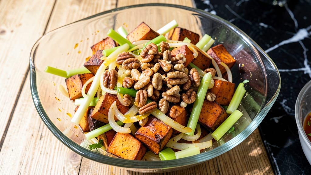 Southern Sweet Potato Salad Recipe: Warm Spiced Roast with Crispy Celery Topping