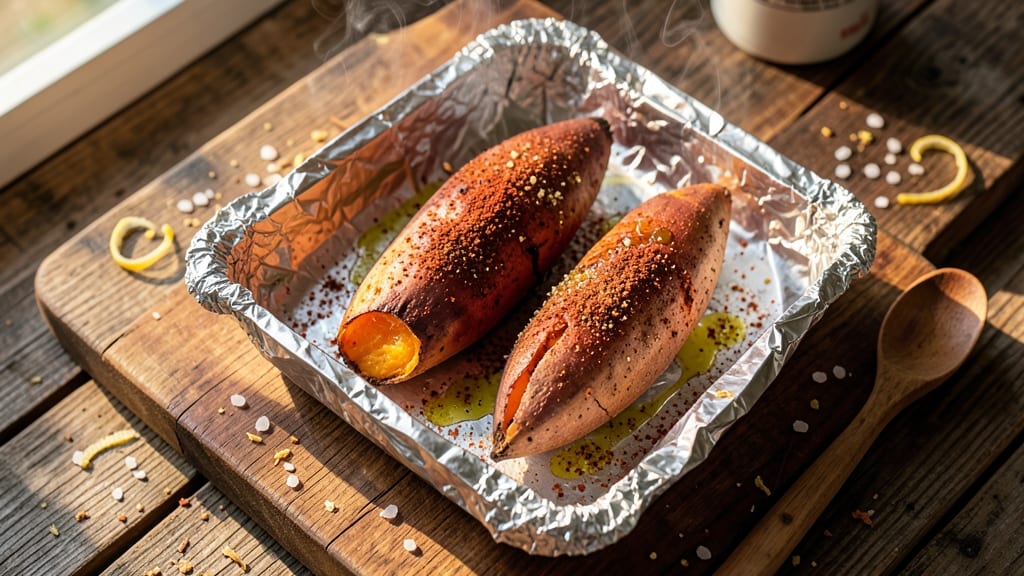 Baked Sweet Potato in Foil Recipe: Smoky Crispy Crowns With Silky Interior