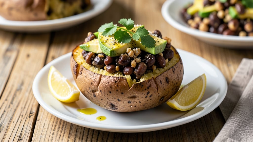 Vegan Stuffed Baked Potato Recipe: Smoky Black Bean and Avocado Crunch Topping