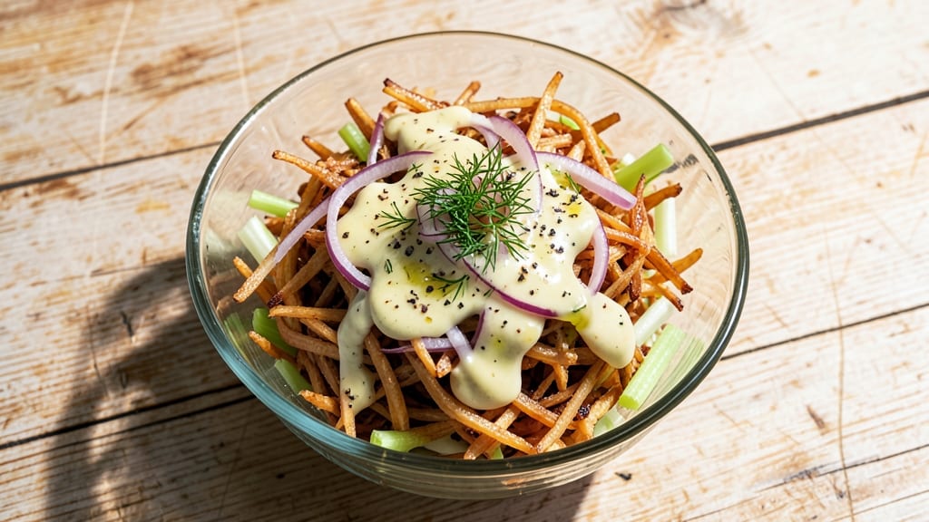 Amish Shredded Potato Salad Recipe: Cool, Creamy Mayonnaise Base With Crispy Celery Bites