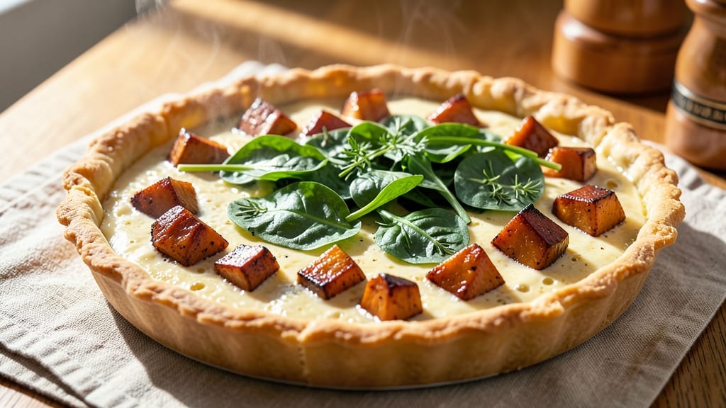 Sweet Potato and Spinach Quiche Recipe: Nutmeg-Kissed Crust With Earthy Greens