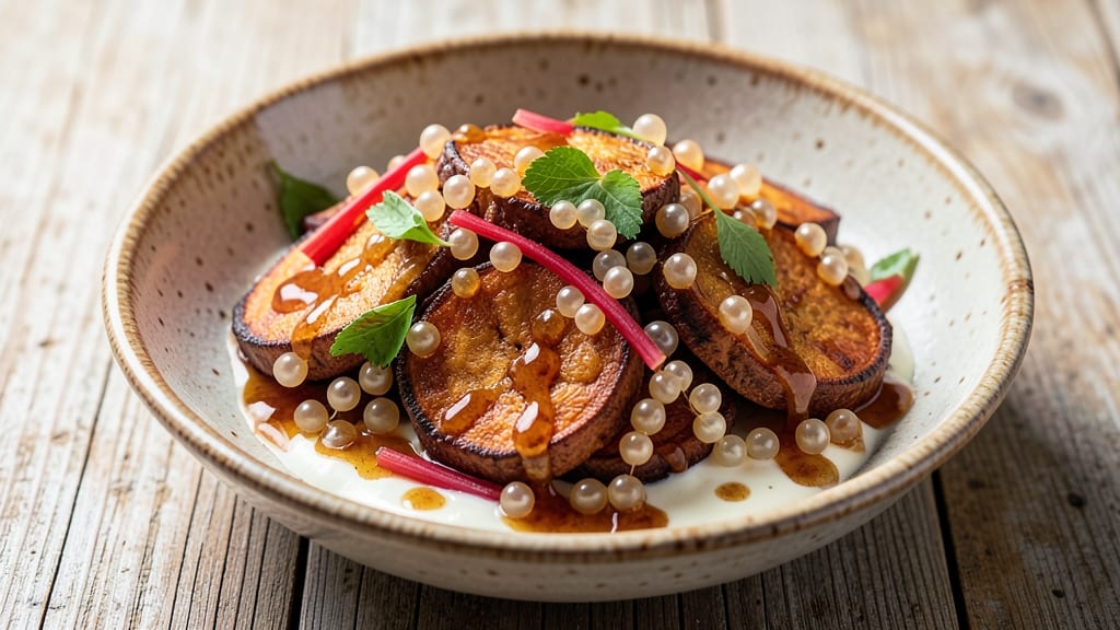 Sweet Potato Sago Recipe: Crispy Celery Crown Over Creamy Coconut Bliss