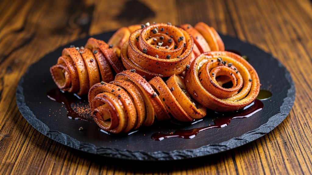 Sweet Potato Spirals Recipe: Crispy Celery Crown Over Nutty Custard Bliss