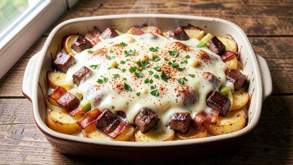 Beefy Potato Casserole Recipe: Crispy Celery Crown Over Smoky Bacon Bliss