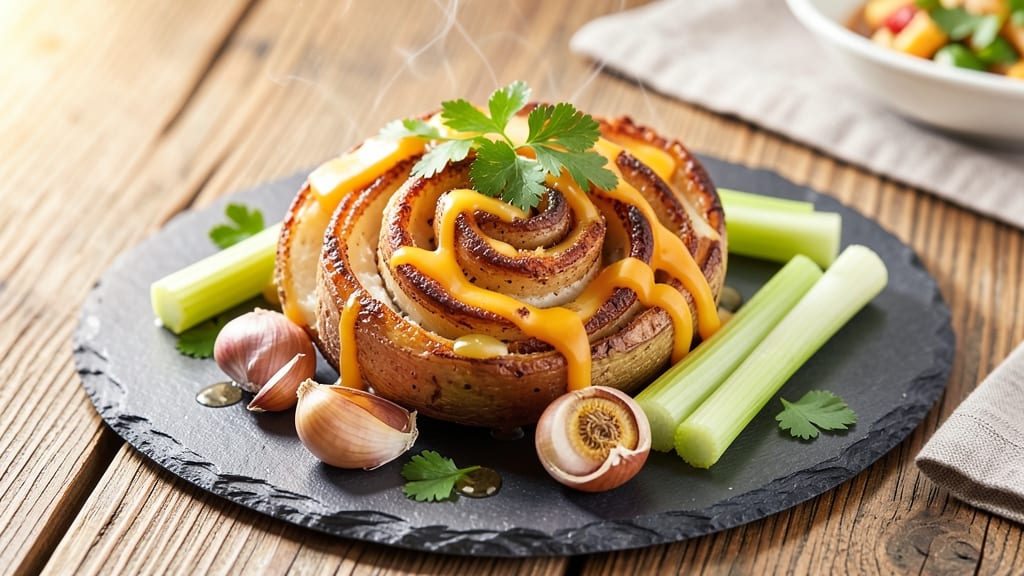 Baked Tornado Potato Recipe: Twisted Potatoes With Caramelized Celery Crown