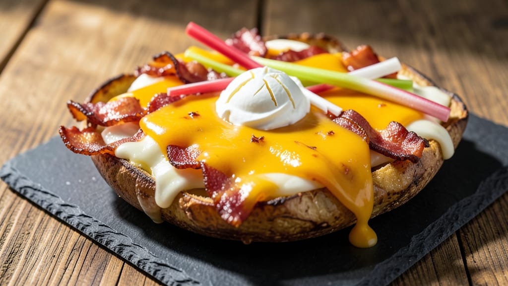 Baked Potato Skins Recipe With Cheese and Bacon: Crispy Celery Crown Over Smoky Bacon Bliss