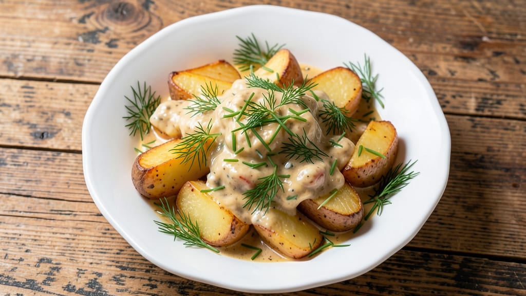 Potato Salad Recipe Using Baked Potatoes: Warm Spuds With Herby Cream Cheese Twist